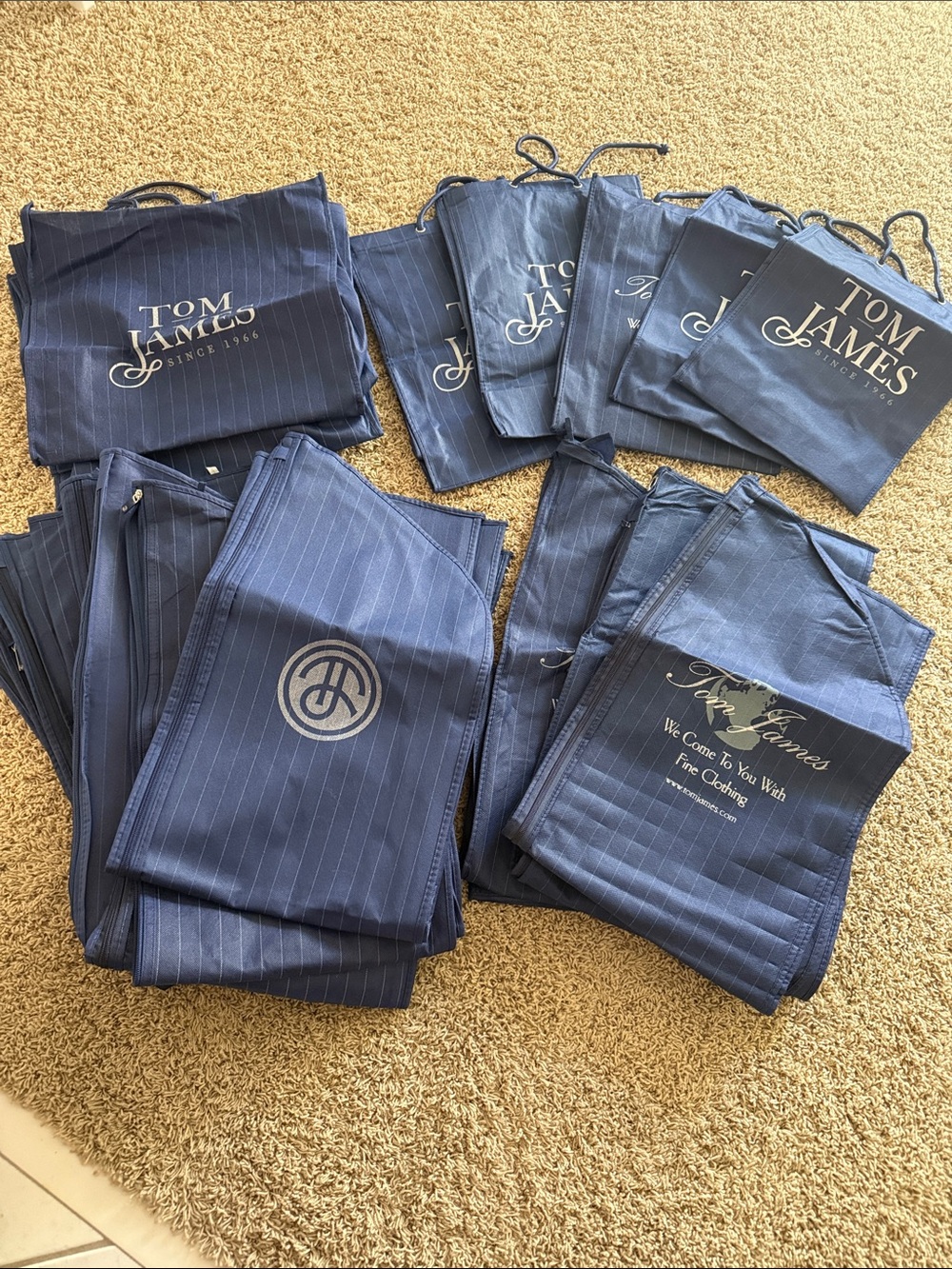 Tom James Navy Pinstripe Garment Bags - Lot